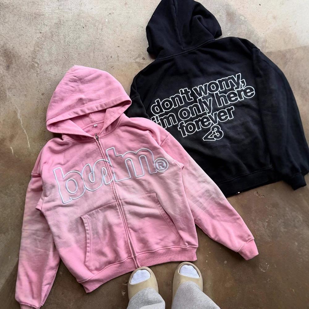 Bordado de letras otoño e invierno exterior casual chaqueta suéter sudadera con capucha conjunto de pantalones pre-
