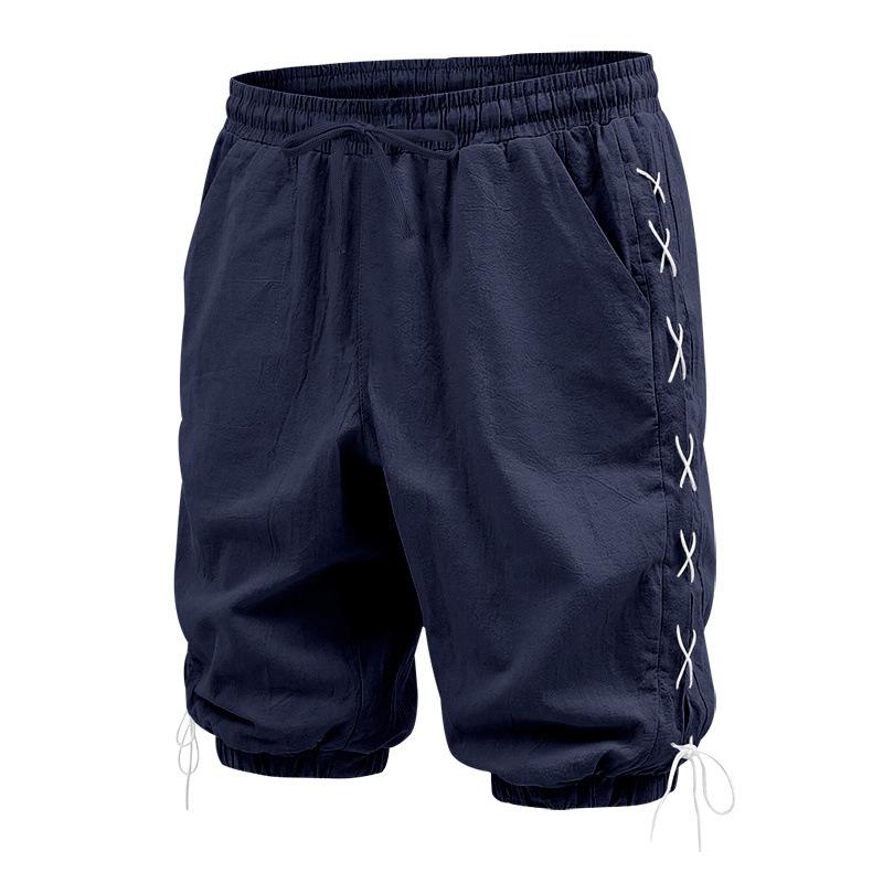Men's Linen Casual Shorts Side Drawstring Cotton Linen Breathable Beach Pants Summer Lightweight Loose Fit Straight Leg