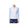 Color Block Round Neck Pullover Long Sleeve Sports Two-Piece Swimsuit Women Swimsuit Pure-White Light-Blue 1824532489-1