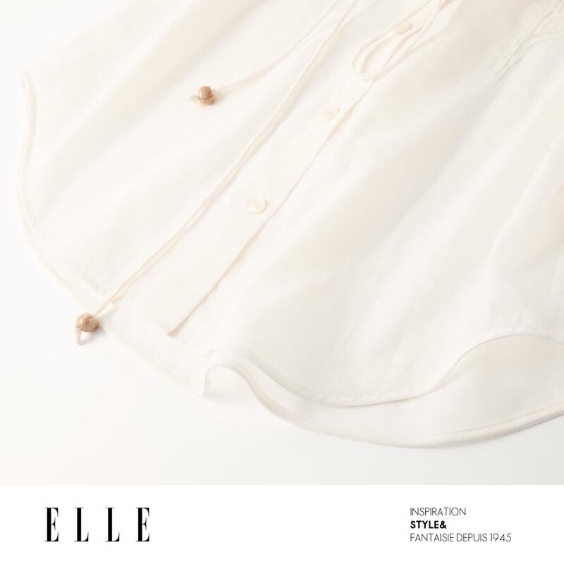ELLE Women's Embroidered Tie-Front Long Sleeve Shirt