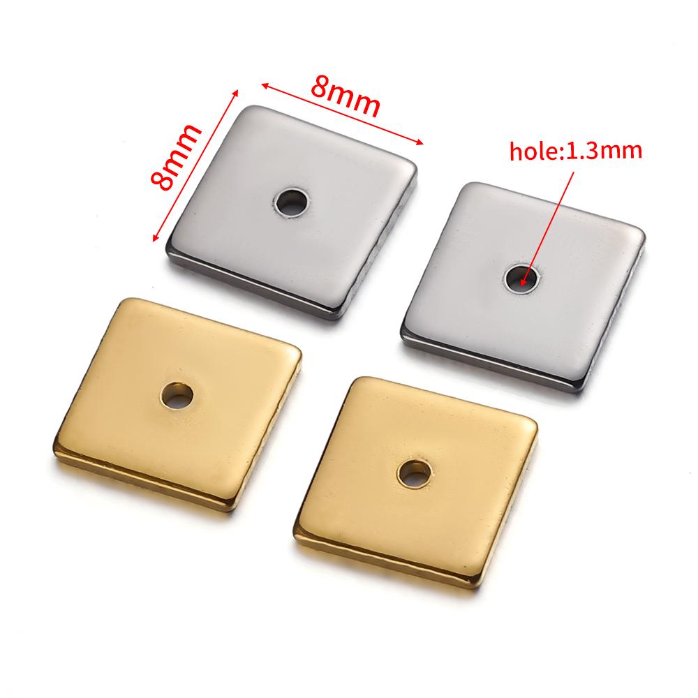 50pcs 8mm Stainless Steel Square Flat Spacer Beads Loose Beads Hole 1.3mm Gold Color Bead for Jewelry Making DIY Wholesale