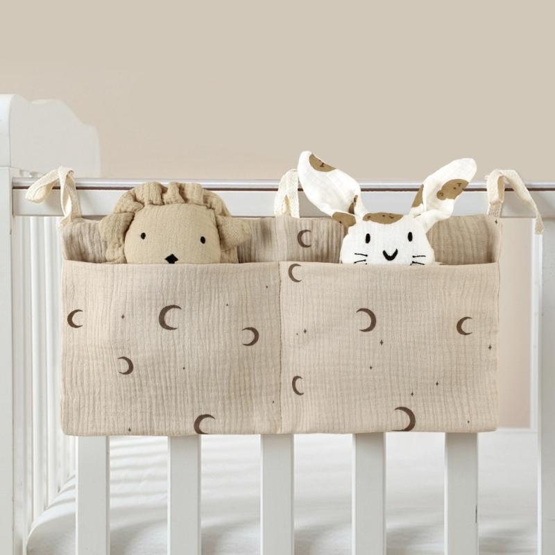 Baby Bedside Organizer Storage Bag with 2 Pockets for Toy Diaper Baby Cribs Storage Bag Multifunctional Hanging Pocket
