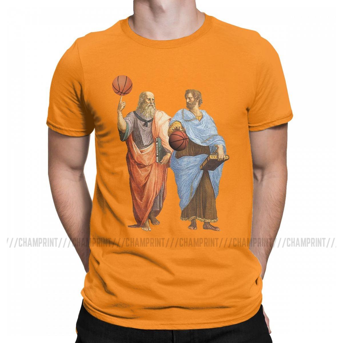 

Men s T-Shirts Plato And Aristotle In Epic Basketball Match Vintage 100% Cotton Tees Socrates T Shirts O Neck Tops Plus Size 4XL