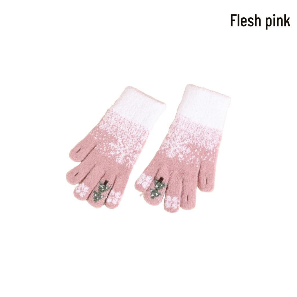 Snowflake Touchscreen Knit Wool Winter Gloves for Outdoor Cycling