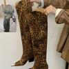Botas Castanhas Acima do Joelho Salto Baixo Bico Fino Botas Acima do Joelho Mulher Leopardo Sapatos de Outono Salto Grosso Nova Chegada Bottes Femme