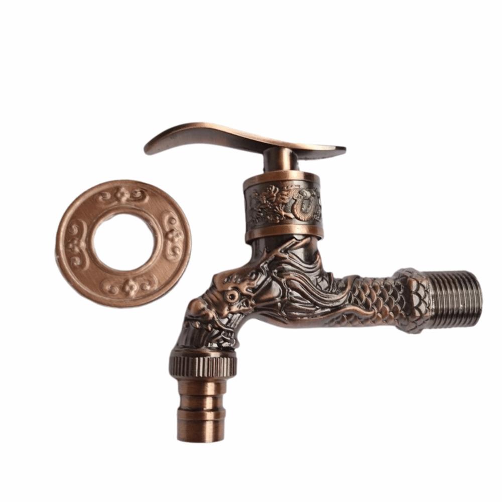 Bronze Keramik Ventilkern Drachen Armatur Bronze Oberfläche Geschnitzt Wandmontiert Eckventil Einzelkalt 4-Pin Schnittstelle Antiker Wasserhahn