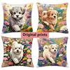 Floral Puppy Print Throw Pillow Covers Pattern Cushion Cover Suitable For Sofa Bedroom Car Pillow Cover