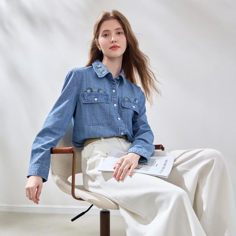 Betu Women's Daisy Embroidered Denim Shirt