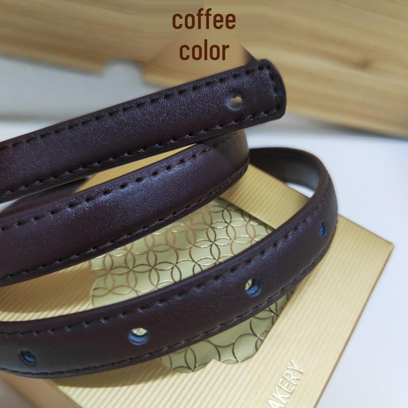 

Slim Leather Belt: 1.4 cm Width, 1.5 cm Buckle Diameter, Snap Closure. 110 cm
