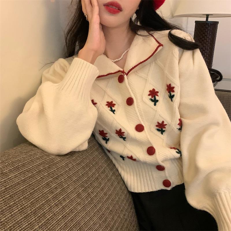 Embroidered Knit Sweater Sweater Women Fall and Winter Chic Tops Design Sense Niche Cardigan Jacket Women Comfortable Versatile and Fashionable