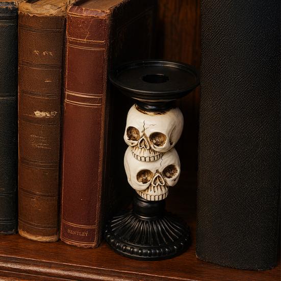 Dekoracja Halloween Gotycki Świecznik Kolumnowy Żywiczny Świecznik z Czaszką Kruka Wytrzymały Stojak