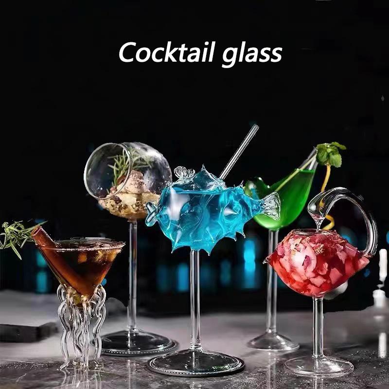 Kreatives Cocktailglas Kugelfisch Oktopus Saftbecher Bar Schwan Vogelform Weinglas mit Strohhalm Hochzeitsfeier Barzubehör