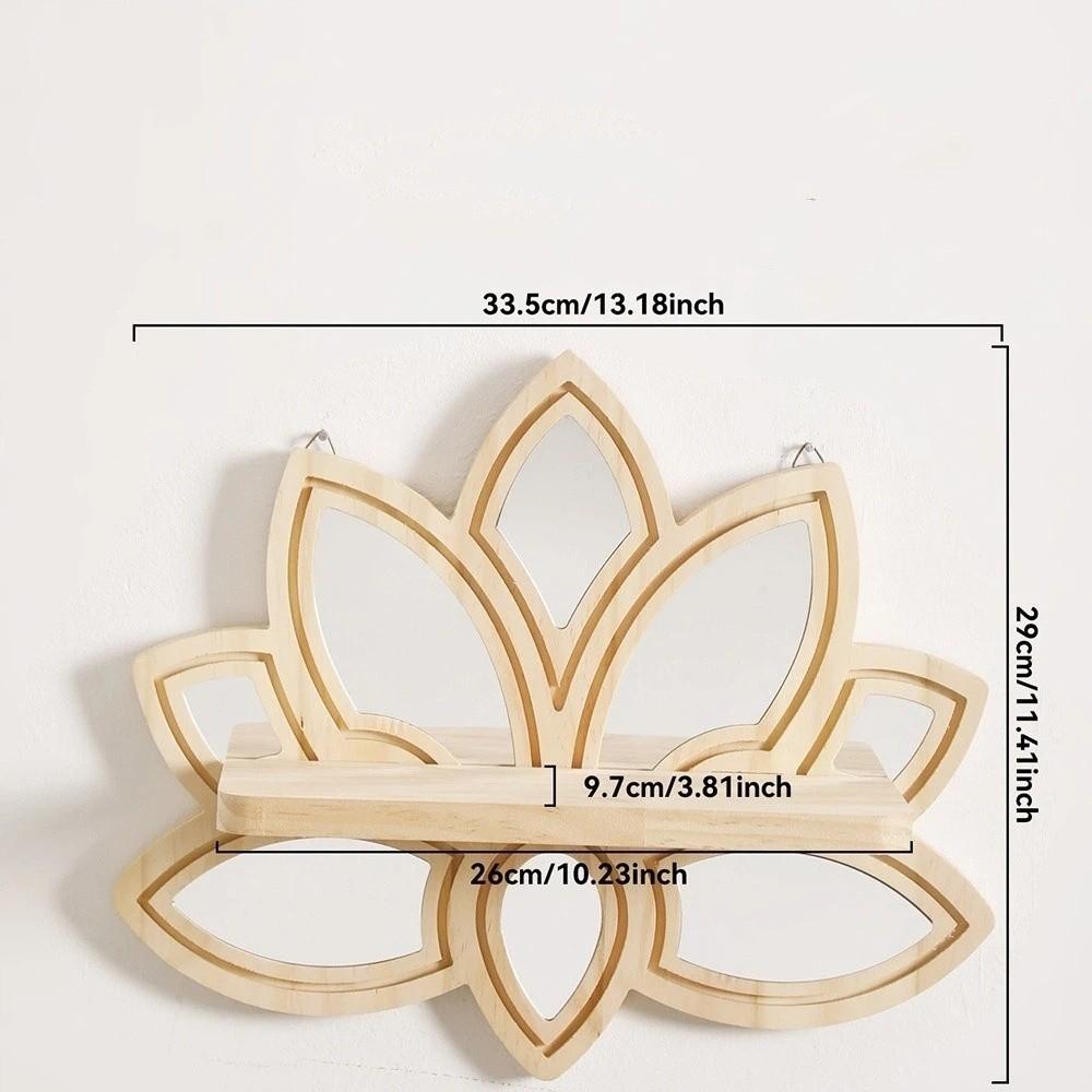 Lotus Wood Shelf Wooden Lotus Floating Shelf with Mirror Detachable Wall Shelf Ledge Decorative Display Wall Shelf Bedroom
