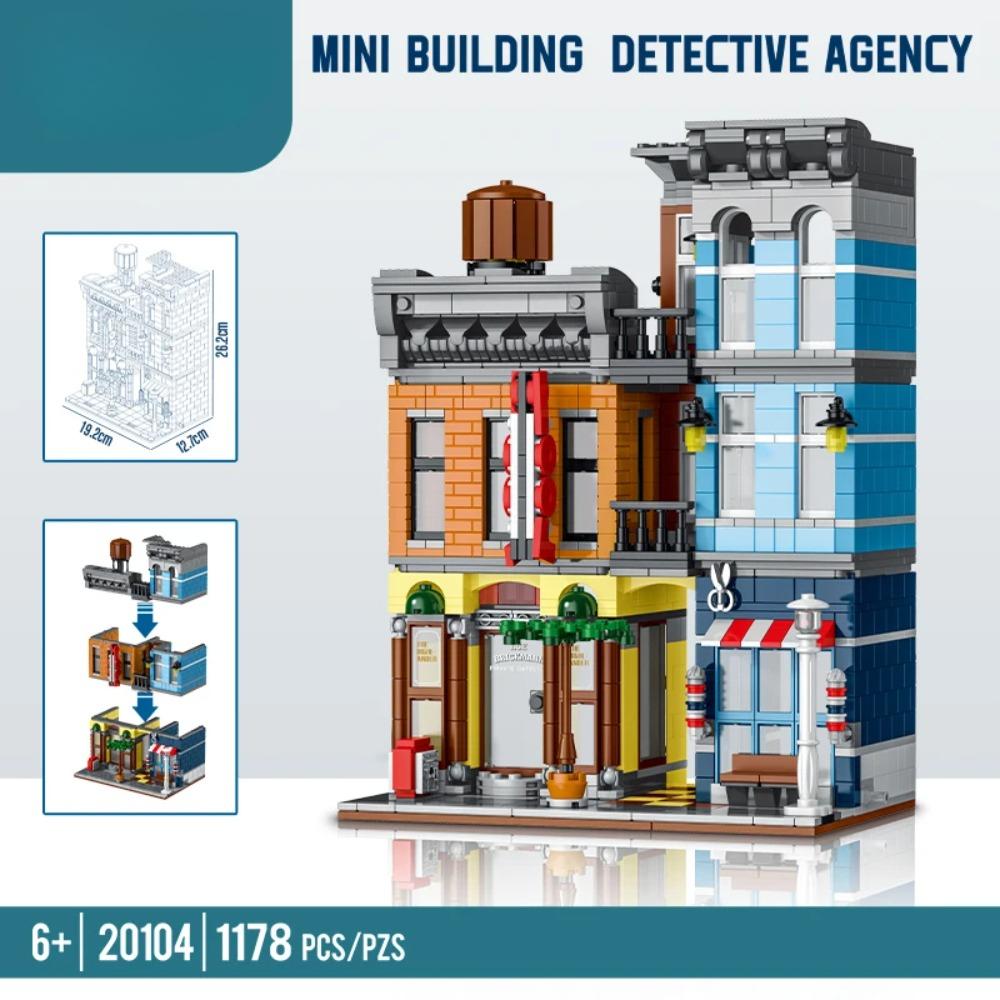 1178pcs Street View Building Blocks Pizza Shop Modular Architecture Sets Detective Agency Boys Toys for Children Gifts 20104