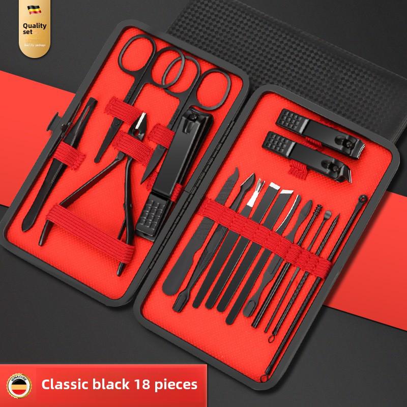 24-Piece Stainless Steel Nail Care Set - Black & Red
