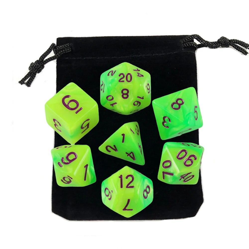 7pcs Dice with Bag DnD D4,d6,d8,d10,d%,d12,d20 Polyhedral Board Game Pieces RPG