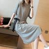 Korean Style Summer Plus Size T-Shirt Dress with Tie Waist and Knee-Length Skirt