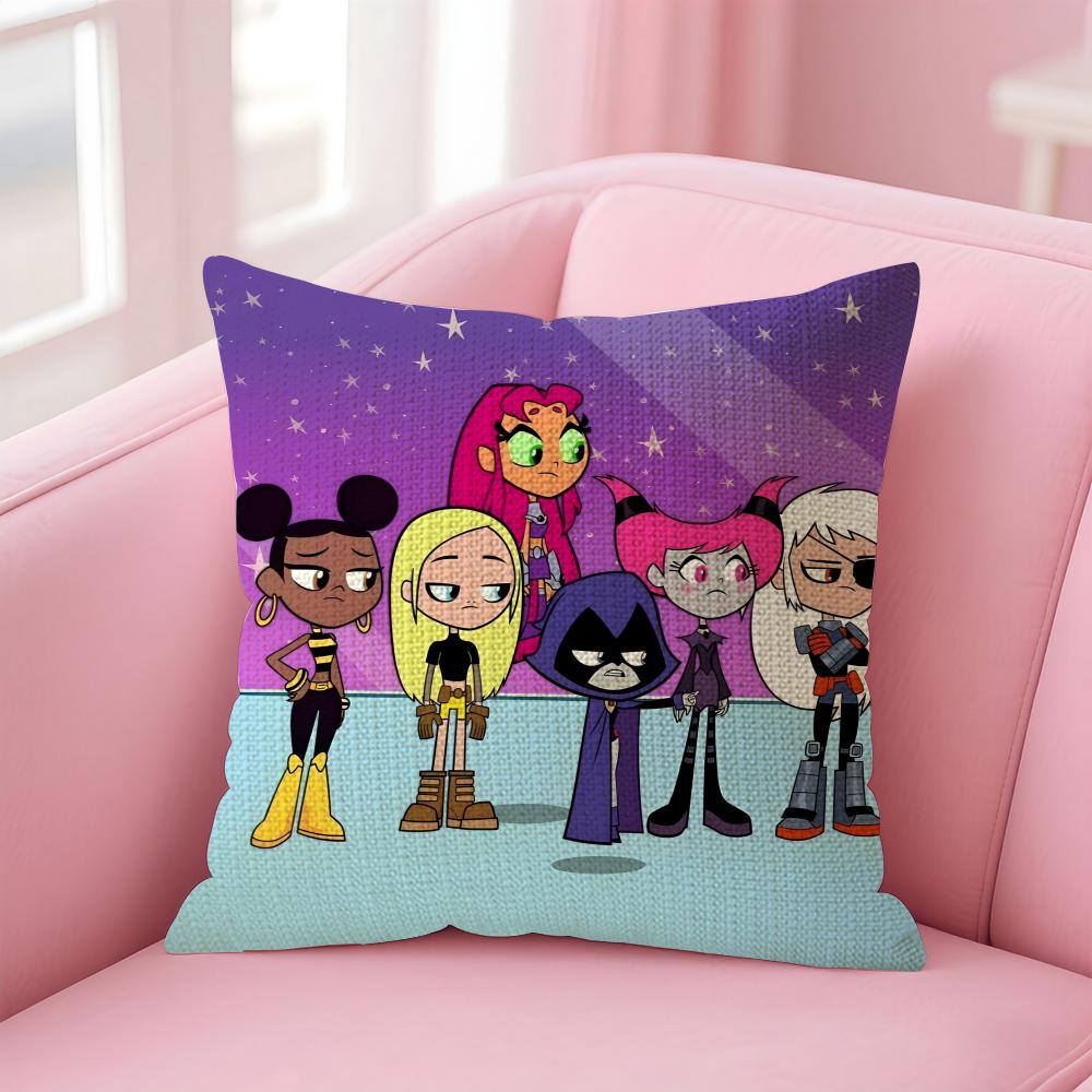 TTeen TitansS GGo Cushion Cover Natural Linen Pillow Case DoubleSided Print Decorative Sofa Pillowcase Home Decor Gift
