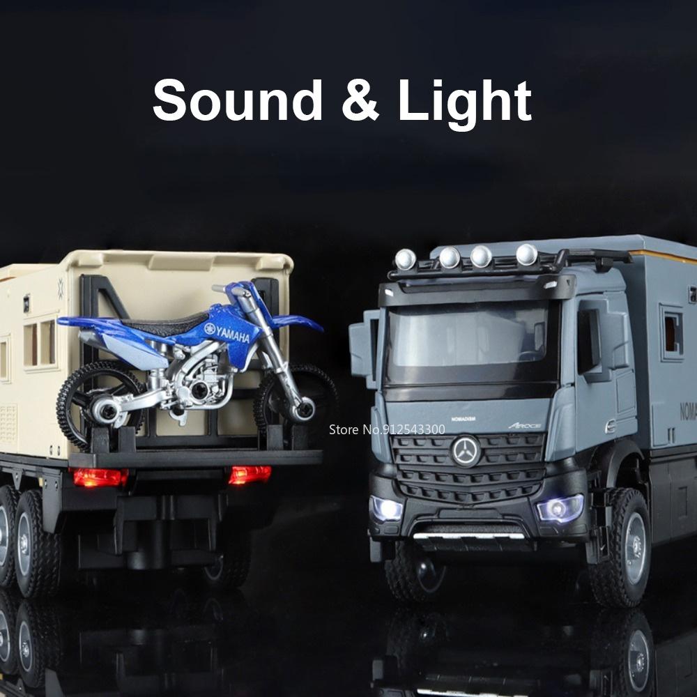1/24 Scale NOMADISM RV Toy Car Model Alloy Diecasting Pull Back with Sound Light High Simulation Models Vehicles for Child Gifts