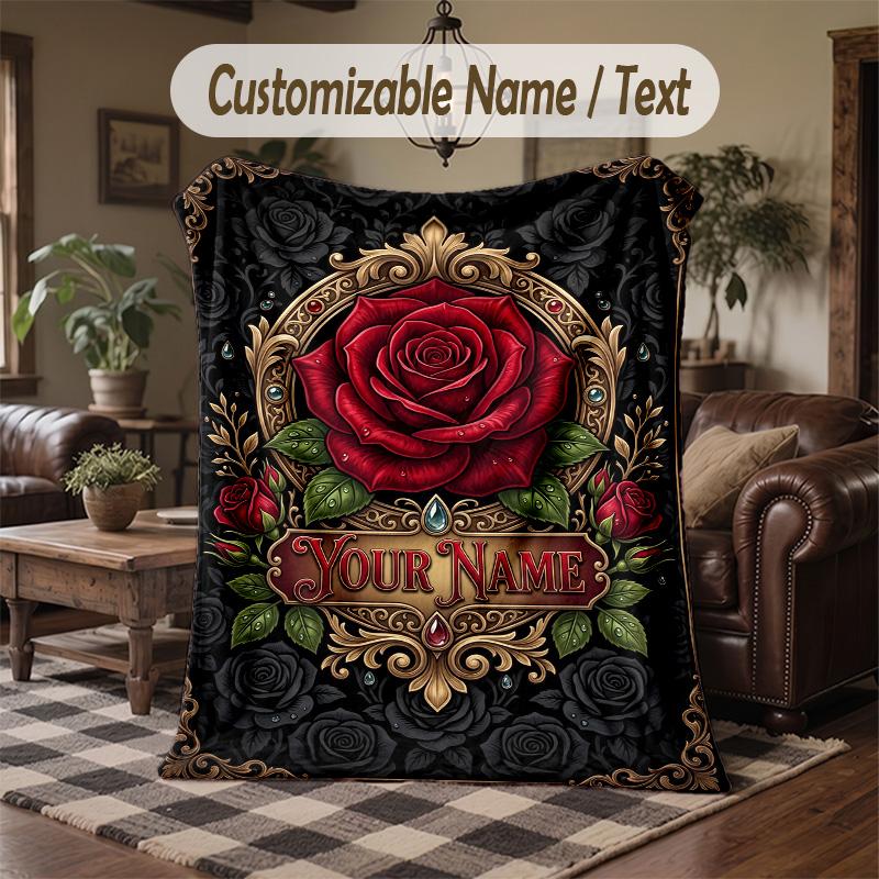 Gothic Moth Skulls Theme Throw Blanket Custom Name Text Personalized Blanket Soft Cozy Blanket for Home Sofa Bed