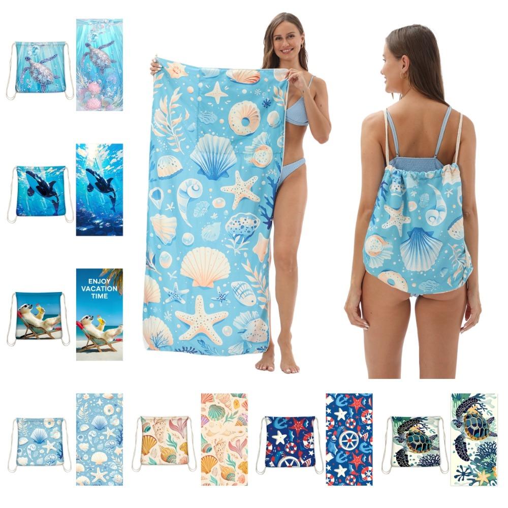 

Backpack Portable Seaside Towel Large Capacity Drawstring Bag Crab Beach Towel Beachside Style 10