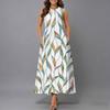 Women Plus Size Sleeveless Round Neck Dress Big Floral Printed Loose Flowy Mid Calf Dress
