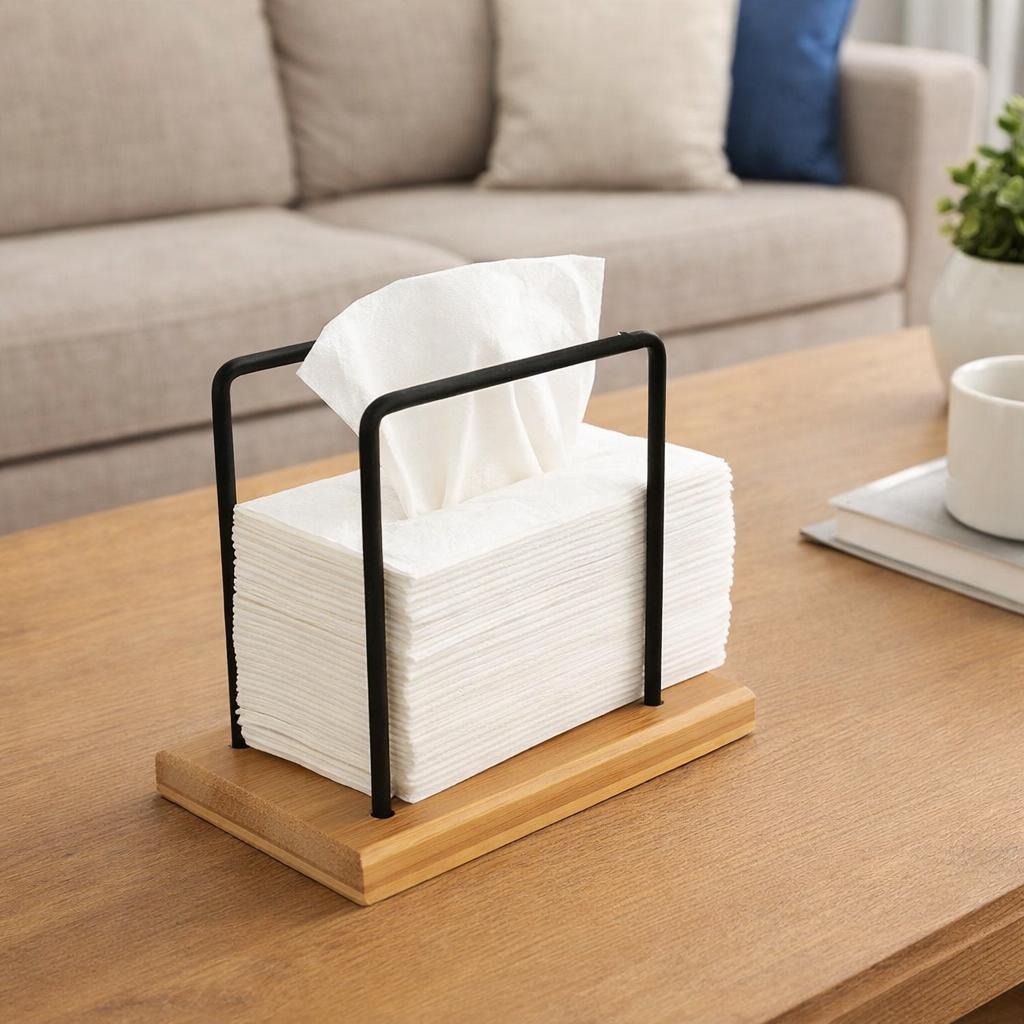 Wooden Base Napkin Paper Holder Standing Non-slip Tissue Storage Rack Vertical Space-saving Tissue Dispenser Stand Dining Room
