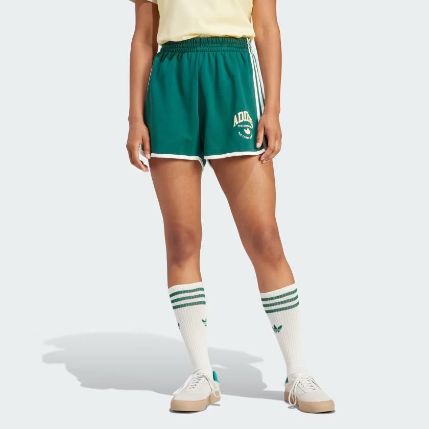 Adidas Originals Vrct Graphic Shorts With Letter Logo and Colorblock Stripes Women Bottoms Green IR6045