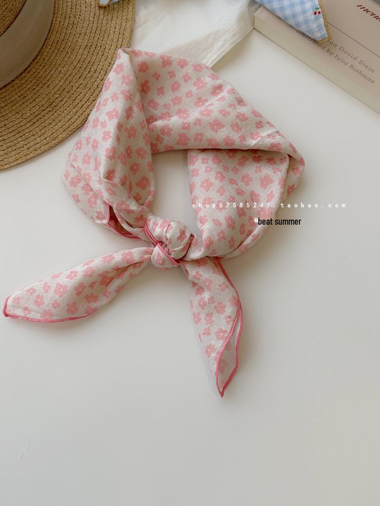 Quadratischer Schal aus Baumwolle und Leinen mit floralem Tupfenmuster - Retro & frisches Kopftuch