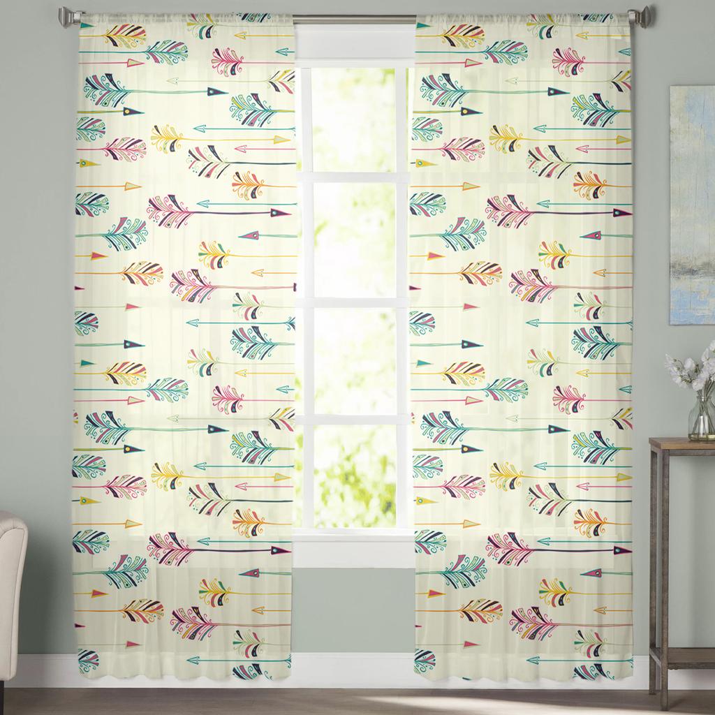 Arrow Feather Modern Tulle Curtains For Living Room Bedroom Home Kitchen Window Sheer Curtains