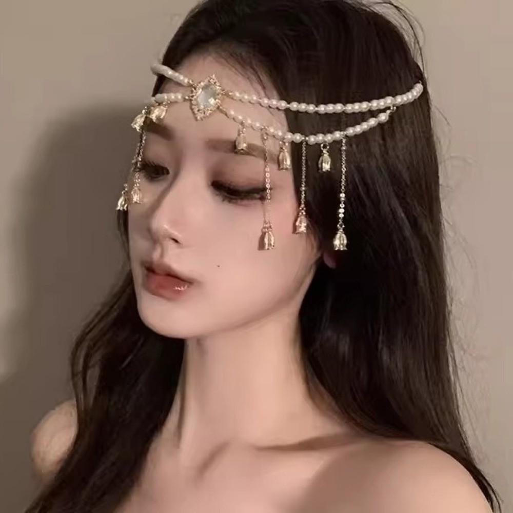 Vintage Luxury Forehead Chain Imitation Pearl Ethnic Headwear Head Chain Jewelry  Party Banquet