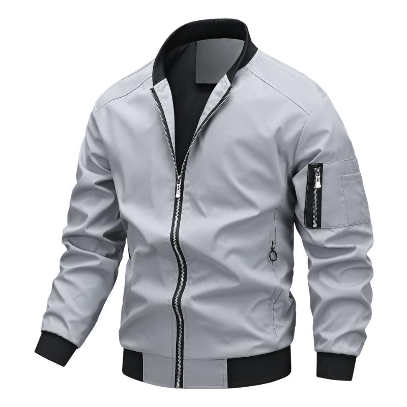 Men's Lightweight Bomber Jacket - Stand Collar Full Zip Casual Windbreaker with Utility Pocket