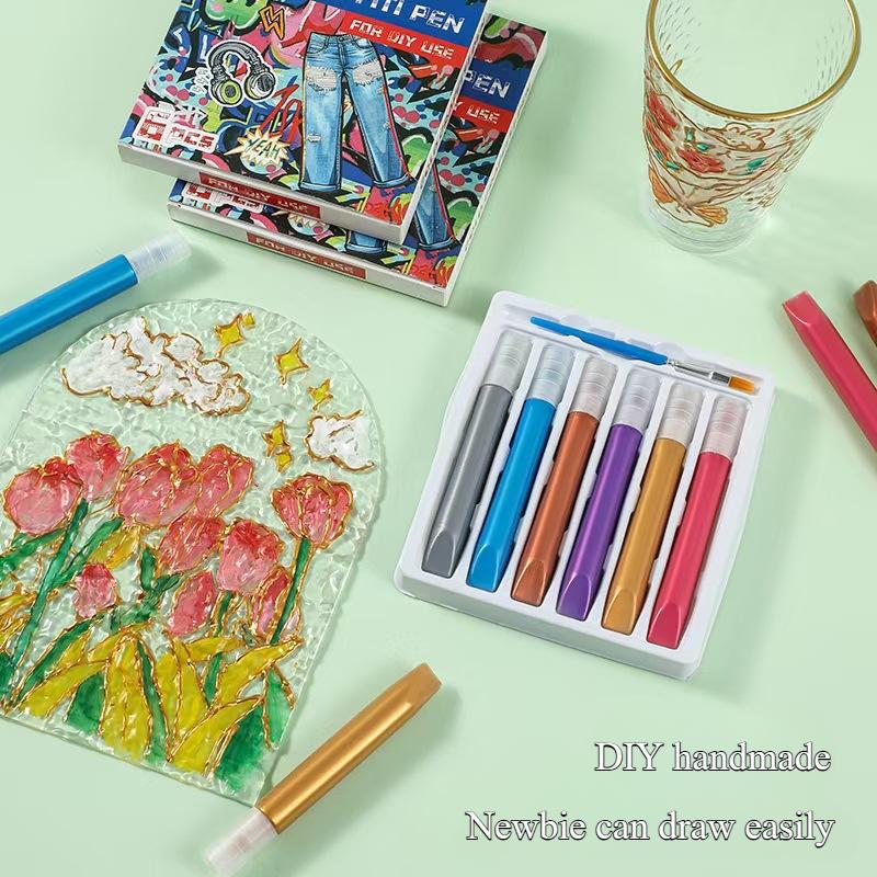 10 ml/st Glaspigment Krokpenna Vattentät Akrylpigment för Handmålning på Glasprodukter 3D Målarpensel