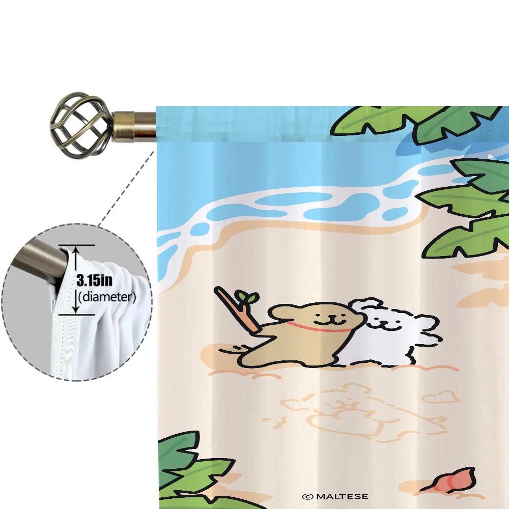 Home Interior Kitchen Curtains for Living Room 2 Pieces Blackout Curtains Door Curtain Maltese Dog Bedroom Decoration Partition