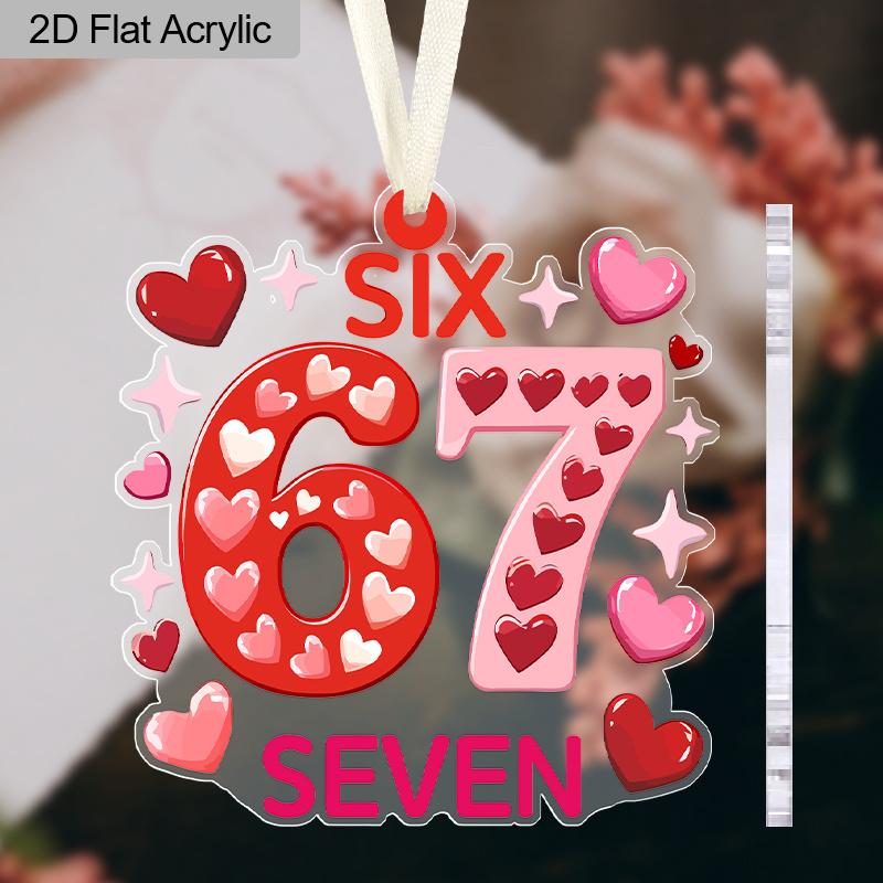 Happy Valentine's Day, 67 Six Seven Sign, Pink Love Heart Pattern, Acrylic Pendant, Party Holiday Decor, Home Decor, Window Pendant Decor, Decor Sign