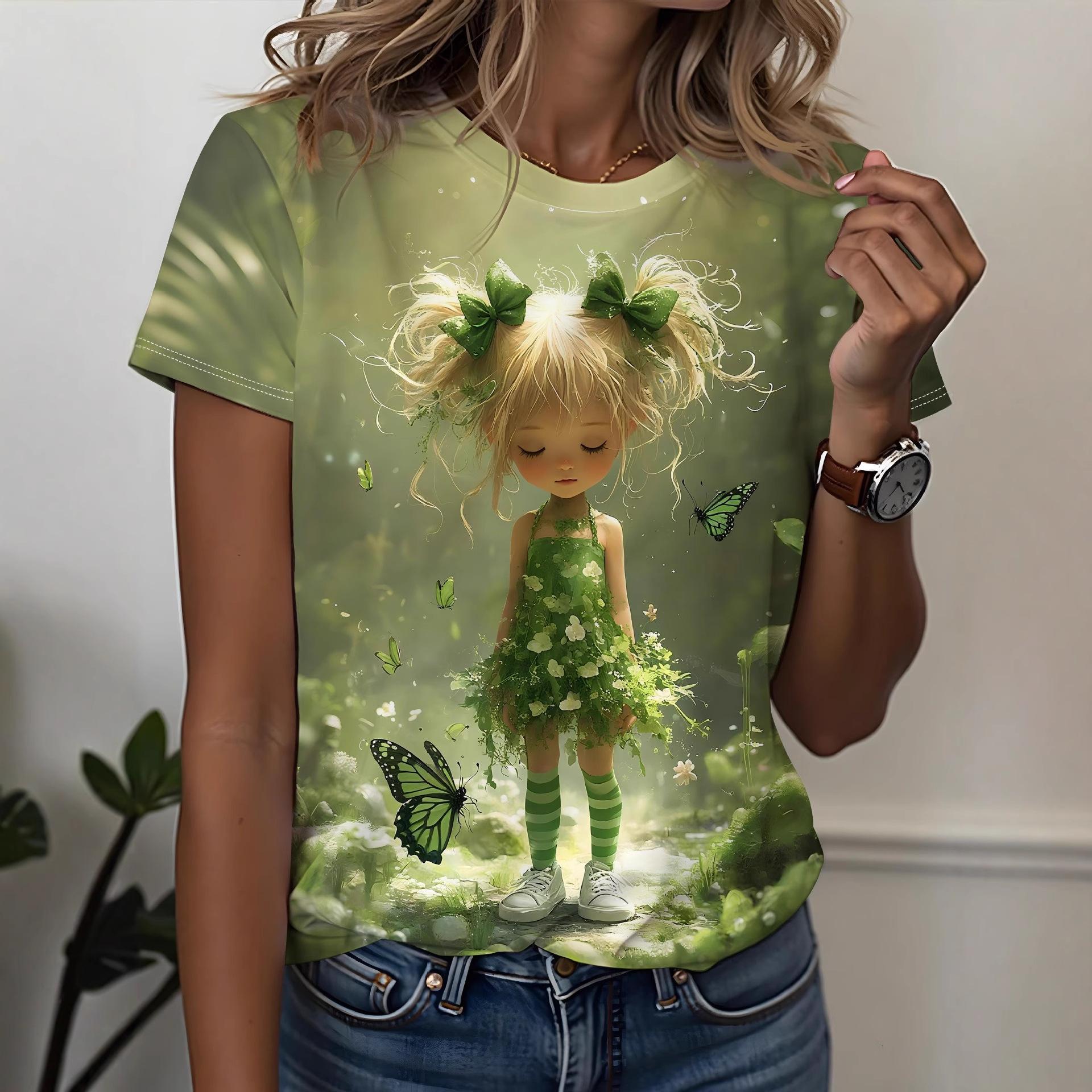 

Women s Short Sleeve T-Shirt Pullover Crew Neck 3D Printing S