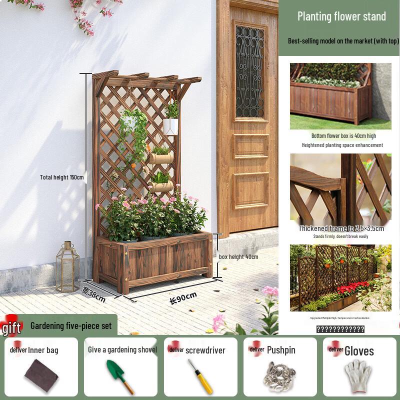 Outdoor Carbonized Wood Planter Box