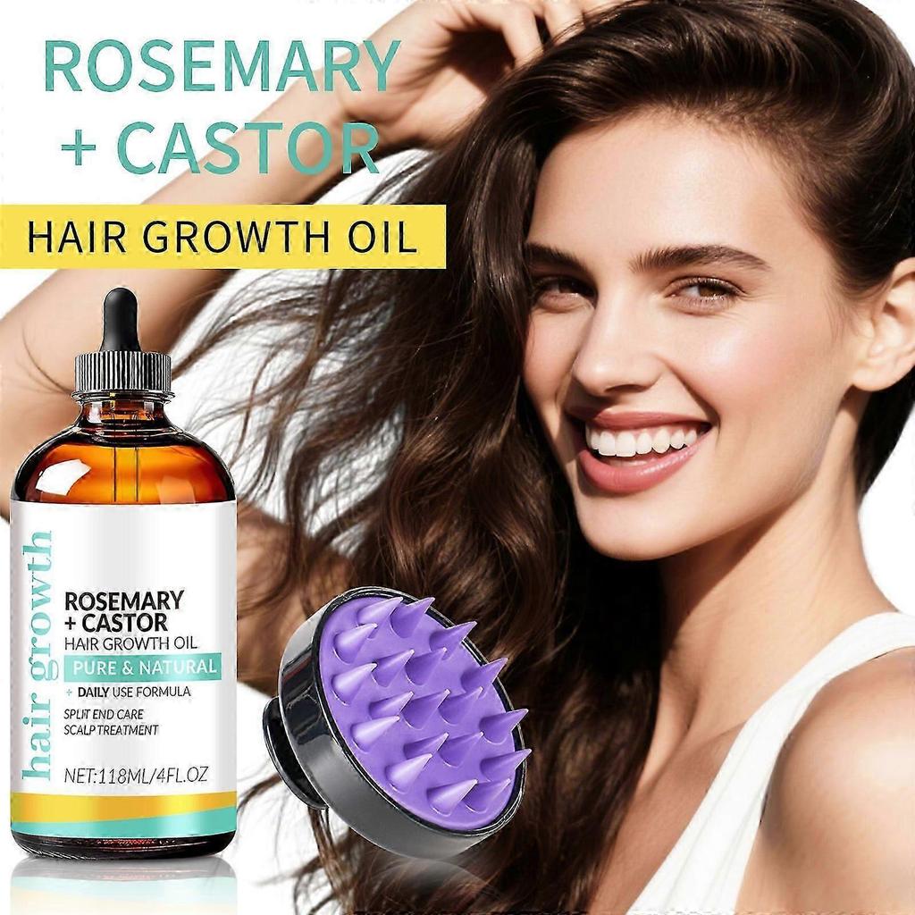 Organic Rosemary Castor Hair Growth Oil and Scalp Massager Set, Rosemary Castor Oil For Hair Growth, Hair Styling Oils for Dry, Itchy Scalp