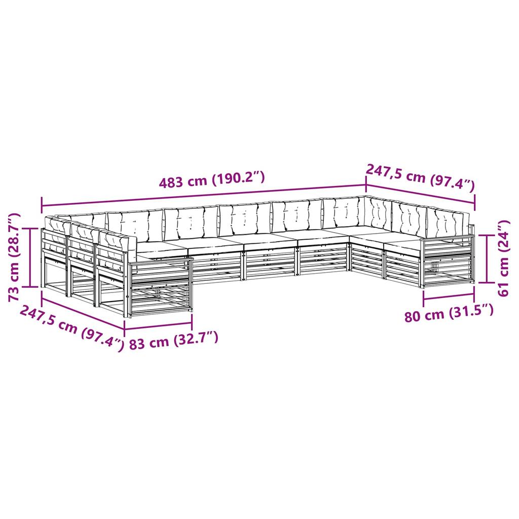 Outdoor Sofa Set 10 pcs Natural & Beige Solid Acacia Wood
