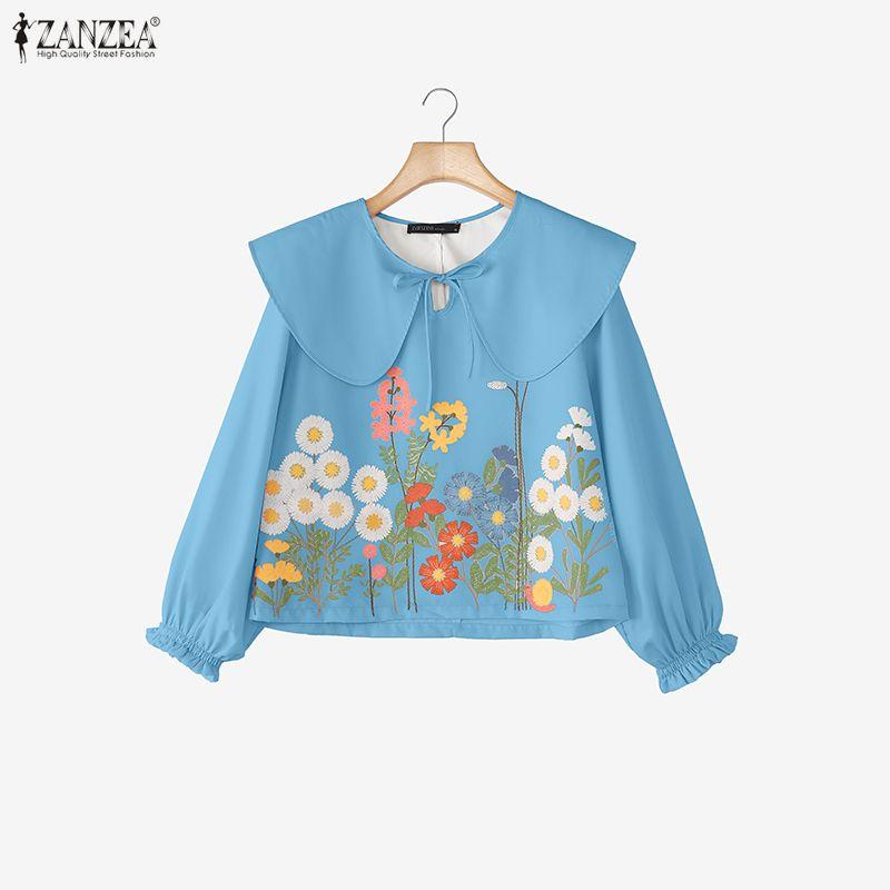 ZANZEA Women Casual Doll Collar Loose Long Sleeve Floral Blouse