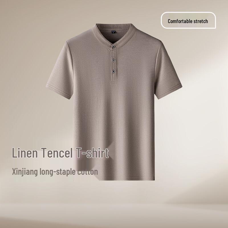 Hodo Men s Tencel Linen Breathable Cool Henley T-Shirt L