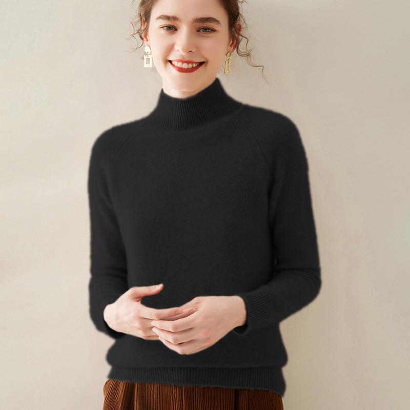 Women's Cashmere Pullover: Autumn/Winter Half-High Neck Slimming Sweater - Comfortable & Warm Knitted Design