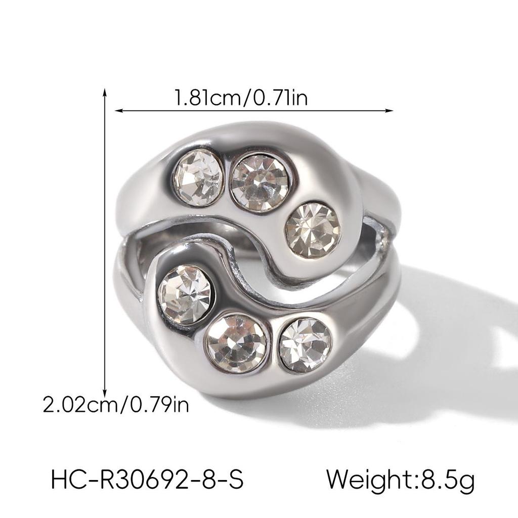 Women's Colorfast Retro Stainless Steel Ring with Natural Stone, Open & Versatile Titanium Steel Design