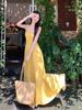 Yellow Retro French A-line Summer Dress with Square Neck and Spaghetti Straps Plus Size