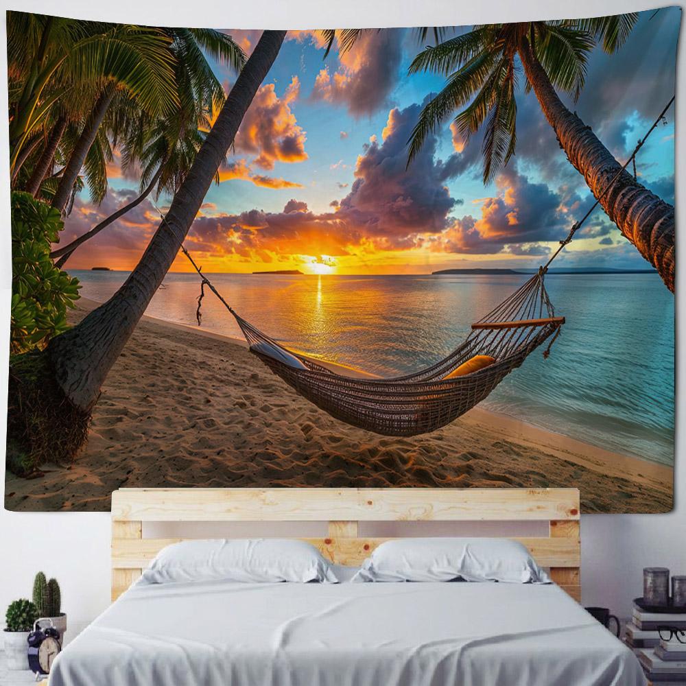 Beautiful Beach Coconut Tree Landscape Tapestry Polyester Fabric tapestry Wall Hanging Bohemian Wave Theme House Decoration