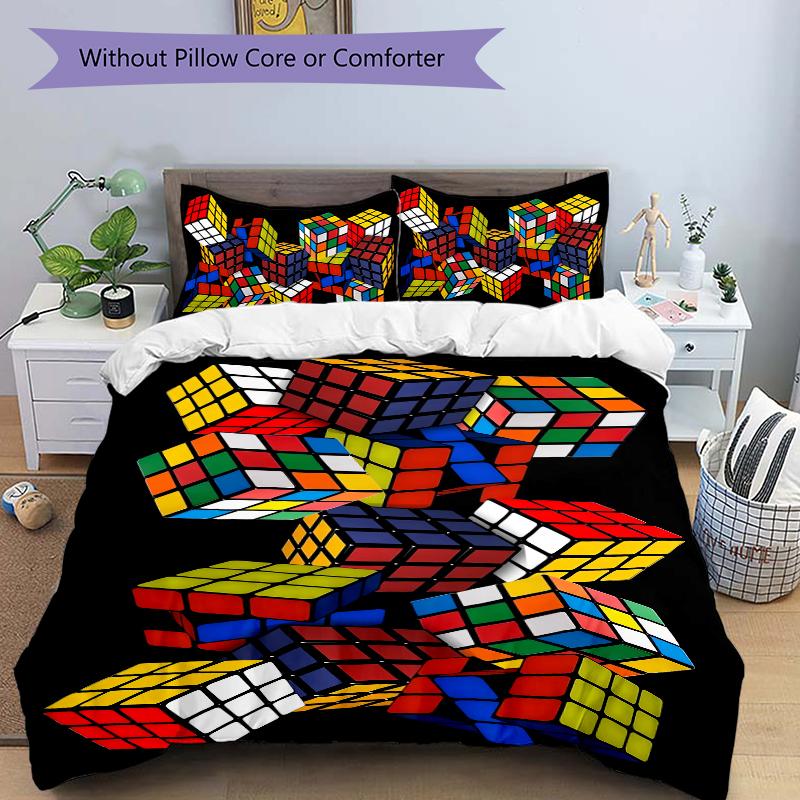 3Pcs Rubik'S Cube Puzzle Bedding Set Quilt Cover Pillowcase Home Christmas Xmas Halloween Gift 1 Duvet Cover 2 Pillowcase M92483