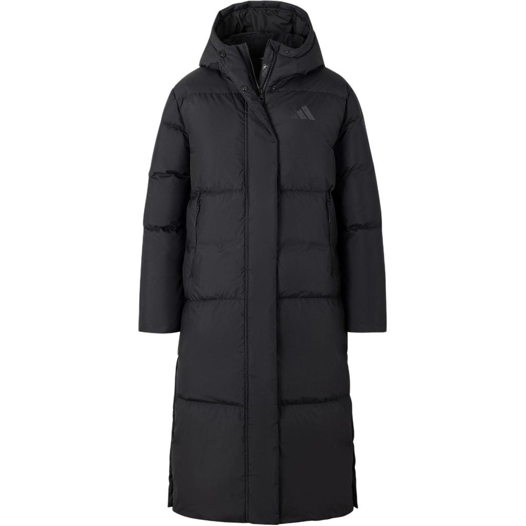 Adidas Puffy Long Down Jacket Water-Resistant Warm Sports Casual Hooded Long Sleeve Down Jacket Women Jacket Black JV6197