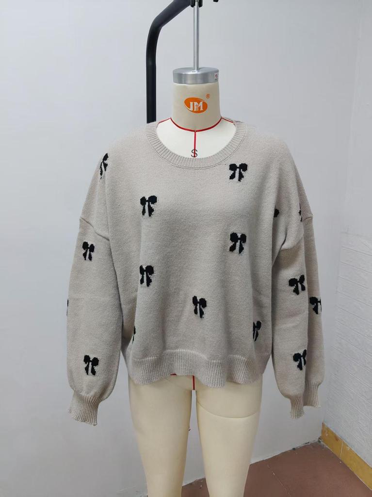 Autumn Women's Bow Jacquard Knitwear Sweater - Simple European & American Design