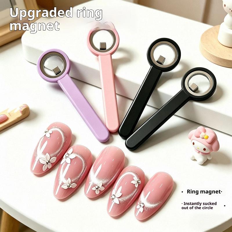 Circular Cat Eye Magnet Ring With Handle Nail Tools Hollow Cat Eye Effect Strong Magnetic Ring For Gel Nail Polish Diy