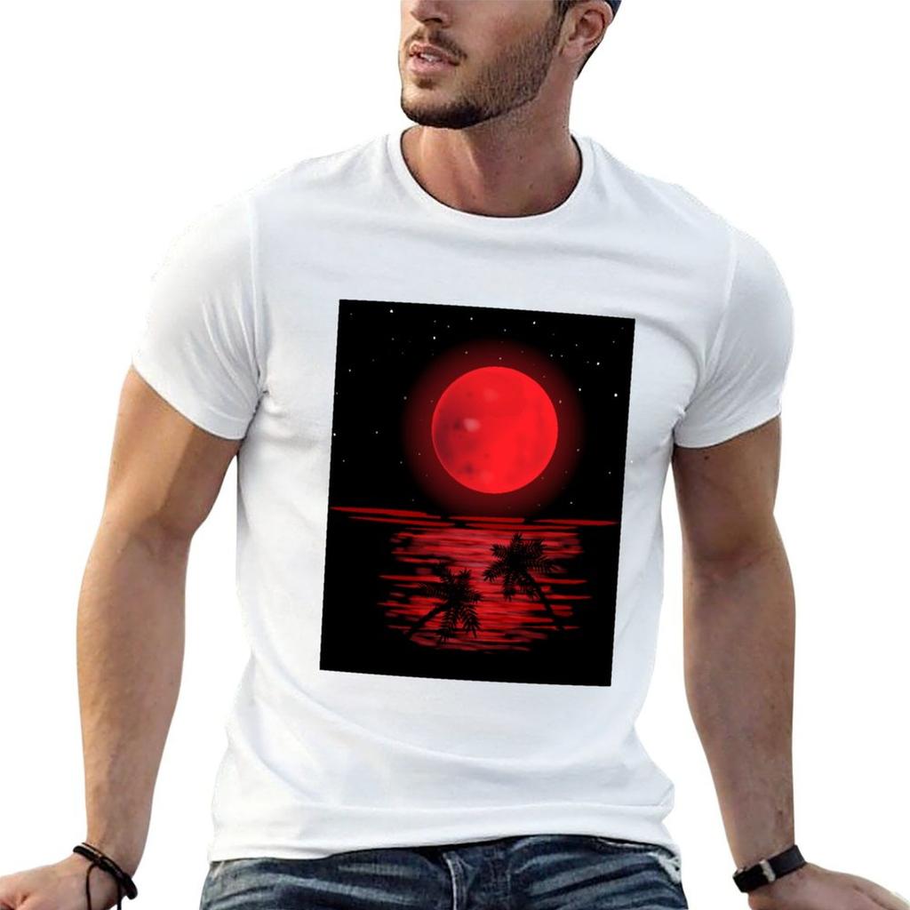 Blood Moon Lunar Eclipse In Night Sky Beach Night Red Moon TShirt Luxury Unisex Basketball Graphic Tees Unisexs Clothing